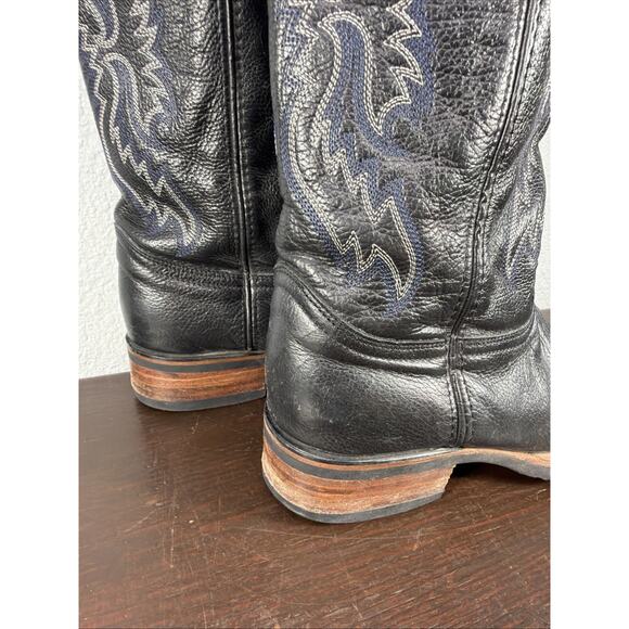 Texas Country Western Cowboy Rodeo Mens US 8 Black Leather Blue Stitched Boots main image 7
